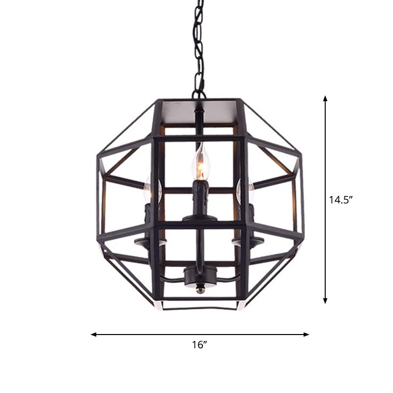 Metal Geometric Hanging Chandelier Traditional 3 Lights Living Room Pendant Light in Black with/without Shade