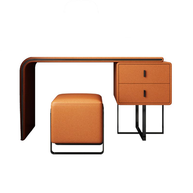 Glam Faux Leather Vanity Dressing Table 2-Drawer Makeup Vanity Desk