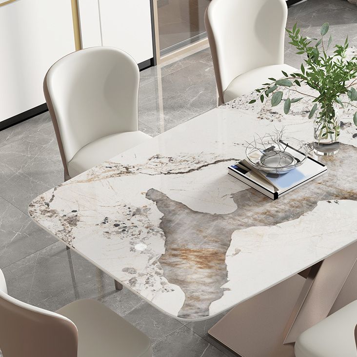 Sintered Stone Top Dining Table Rectangle Kitchen Table with Metal Pedestal