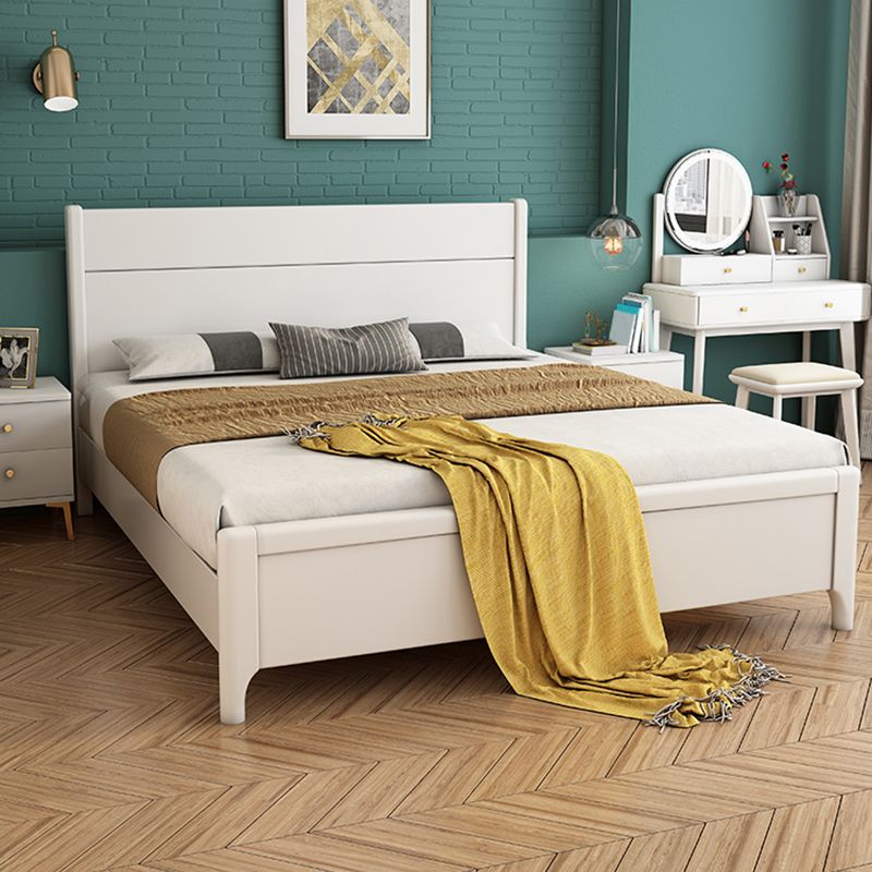 Contemporary White Wood Standard Bed, Rectangular Panel Headboard Bed