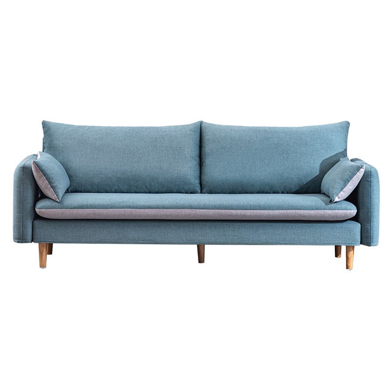 Modern Wood Legs Fabric Sofa Standard Square Arm Loose Back Sofa