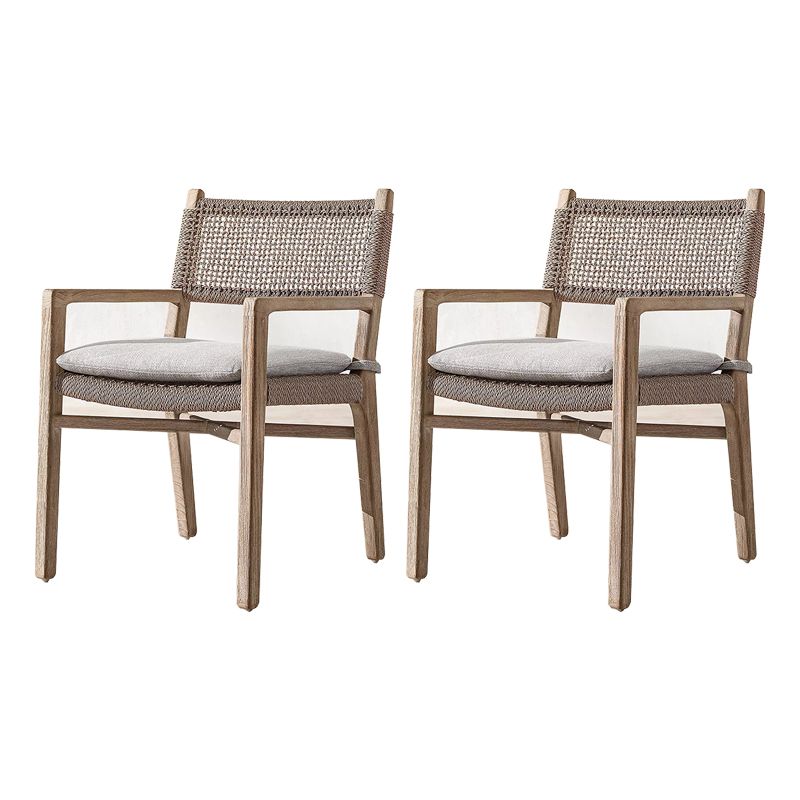 Modern Brown Teak Upholstered Removable Cushion Outdoor Bistro Chairs