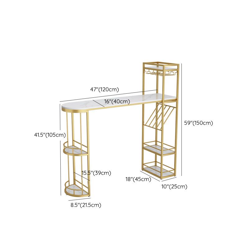 White Stone Bar Table with Storage Modern Specialty Pub Table for Dining Room