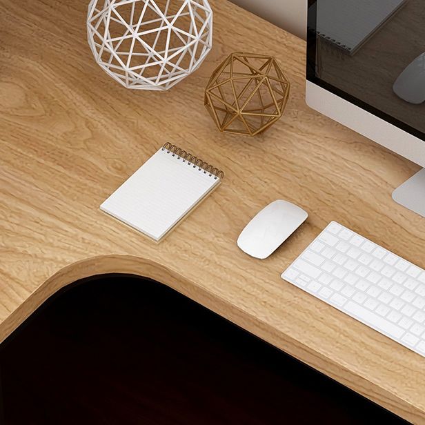 Corner Pine Wood Writing Desk Contemporary H-Shape Base Desk with Shelf