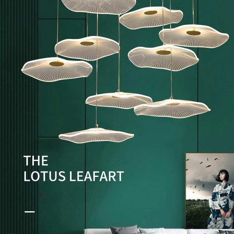 Minimalist Artistic Multi-Light Pendant Gold Lotus Leaf Hanging Light with Acrylic Shade