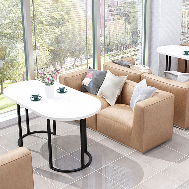 17.7"H Modern Metal Sled Base Wood Oval Coffee Table For Living Room