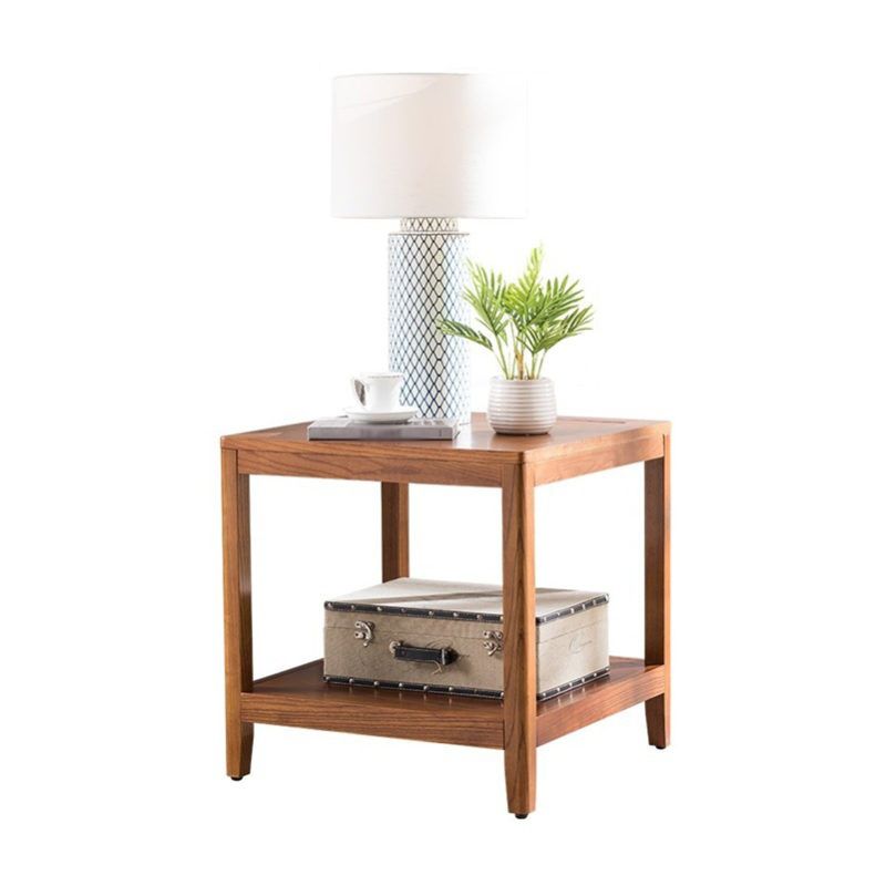 Farmhouse Wood Square Side Table Two-Tier Sofa End Table for Living Room