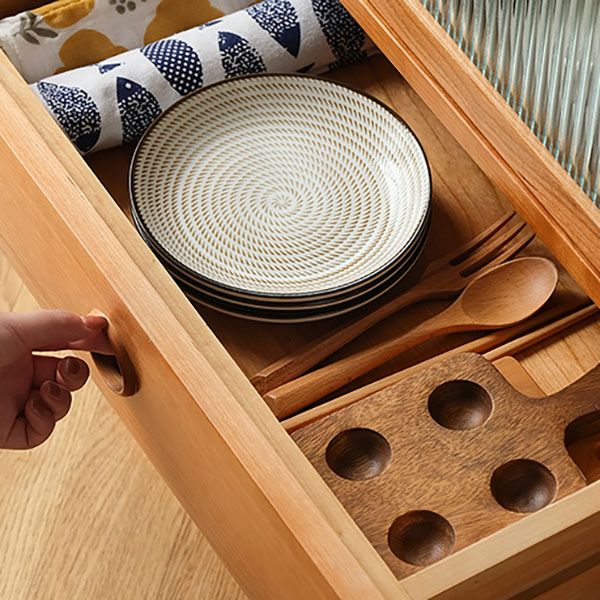 Contemporary Pine Display Stand Glass Doors Storage Cabinet with Doors