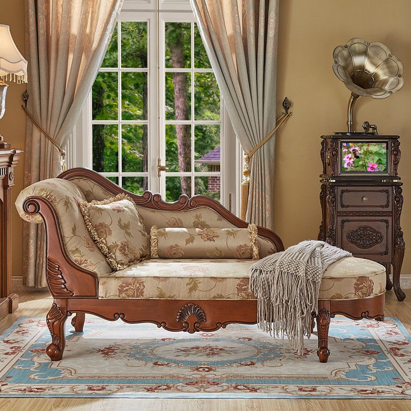 Living Room Chaise Rolled Arms Traditional Chaise Lounge with Cotton Upholster