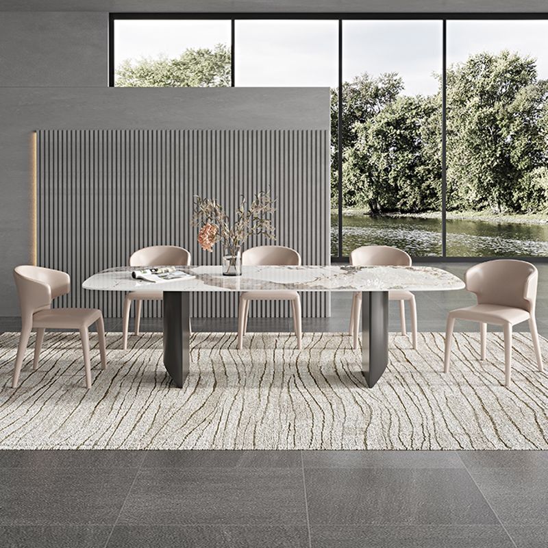 Rectangle Dining Table Sintered Stone Top Modern White Table with Black Legs