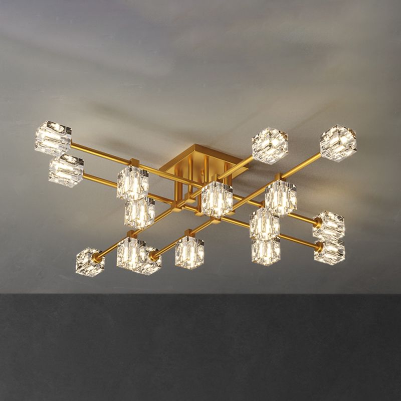 Sputnik Living Room Semi Flush Light Fixture Crystal Modern Semi-Flush Ceiling Light