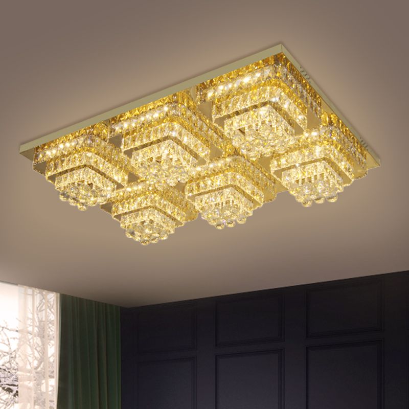 LED Tapered Flush Mount Fixture Contemporary Clear Crystal Shade Ceiling Lighting