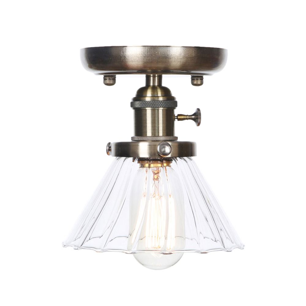 1 Lichte plafondverlichting Industriële kegel/bel/rhombus Clear/Amber Glass Semi Flush Mount Light in brons