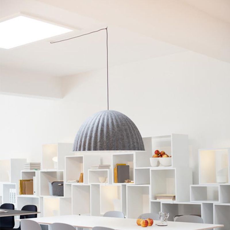 1 Head Living Room Pendant Light Modern Grey Ceiling Suspension Lamp with Bowl Metal Shade