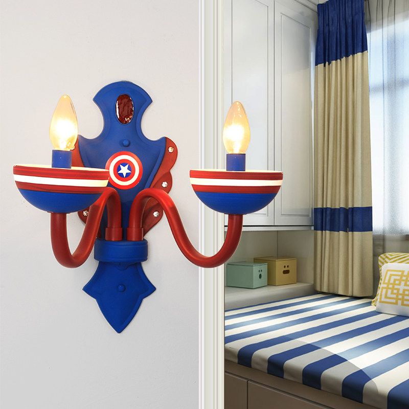 Blauw en rood snoepwandlicht met ster 2 lichten Amerikaanse stijl glazen wand sconce voor jongensslaapkamer
