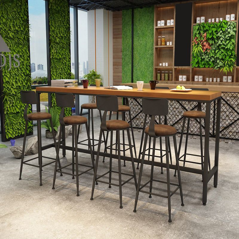 Solid Wood Bar Table Black Trestle Base Dining Table for Kitchen Living Room