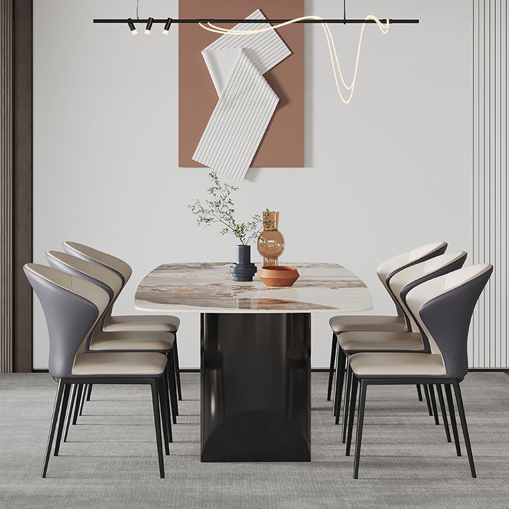 Contemporary Dining Sets with Sintered Stone Dining Table and Cushioned Chairs