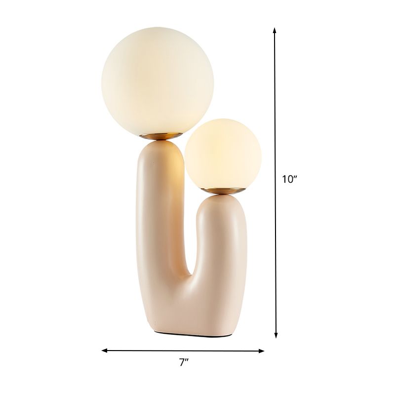2 Heads Round Nightstand Lamp Contemporary White Glass Reading Book Light in Pink