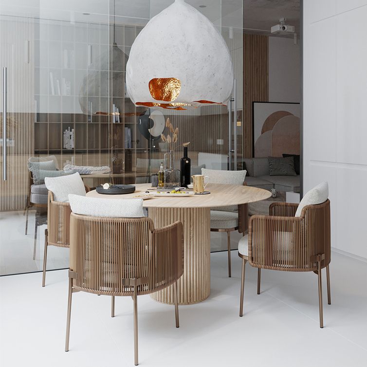 Round Dining Table Modern Pedestal Base Fixed Table of Solid Wood