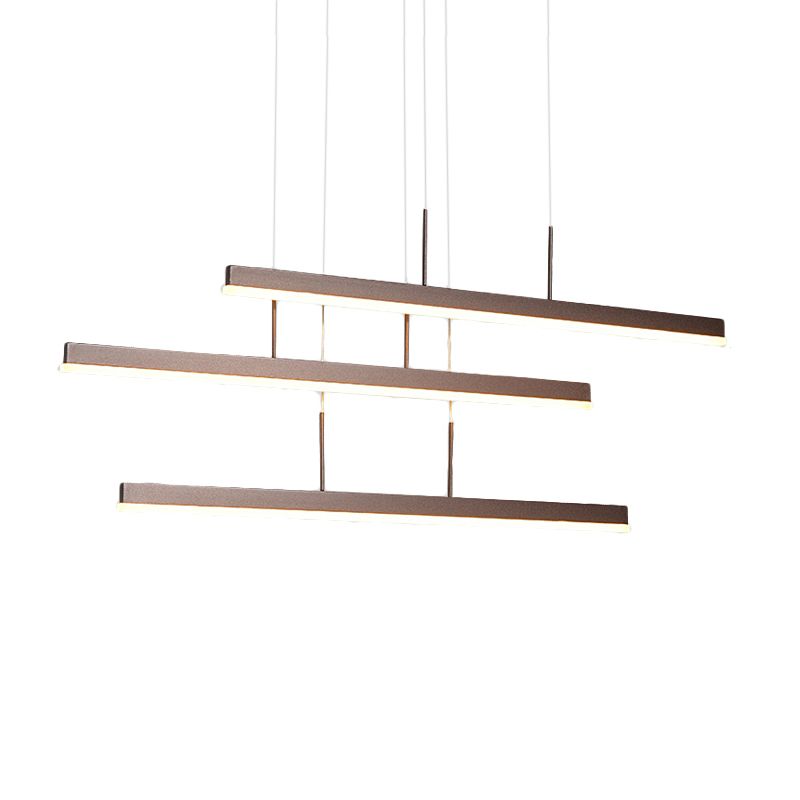 Brown Linear Island Chandelier Modern LED 3/5 Lights Acrylic Hanging Ceiling Lamp in Warm/White Light