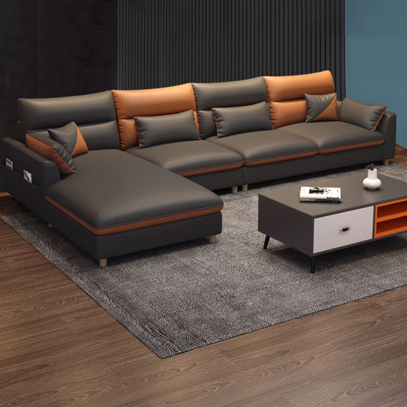 Faux Leather Sectional Sofa with Storage 35.43" High Sofa with Cushion Back