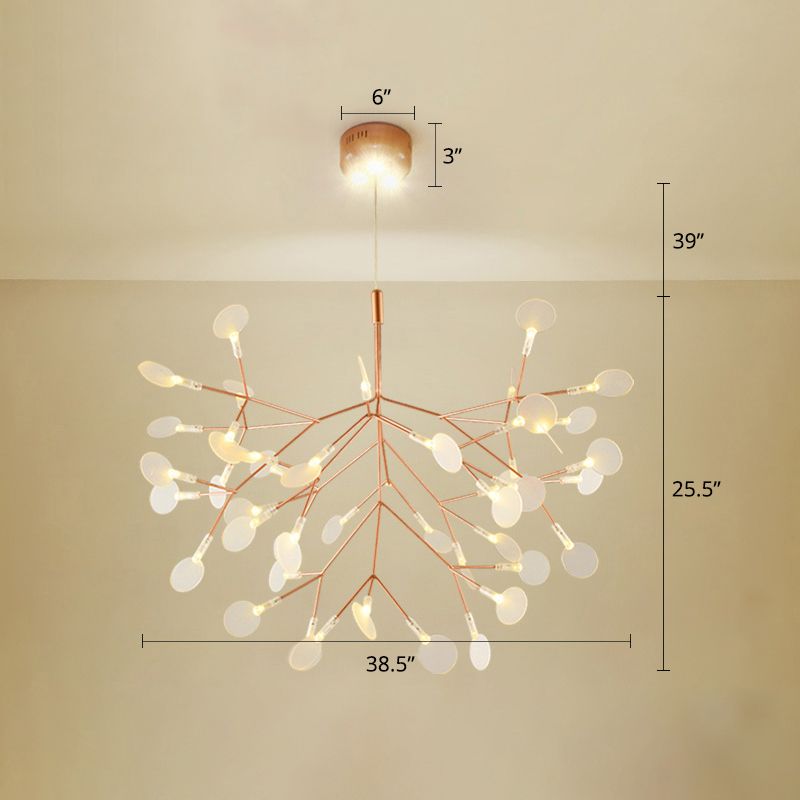 Stainless Steel Leaf Chandelier Minimalist Rose Gold LED Hanging Lamp for Restaurant