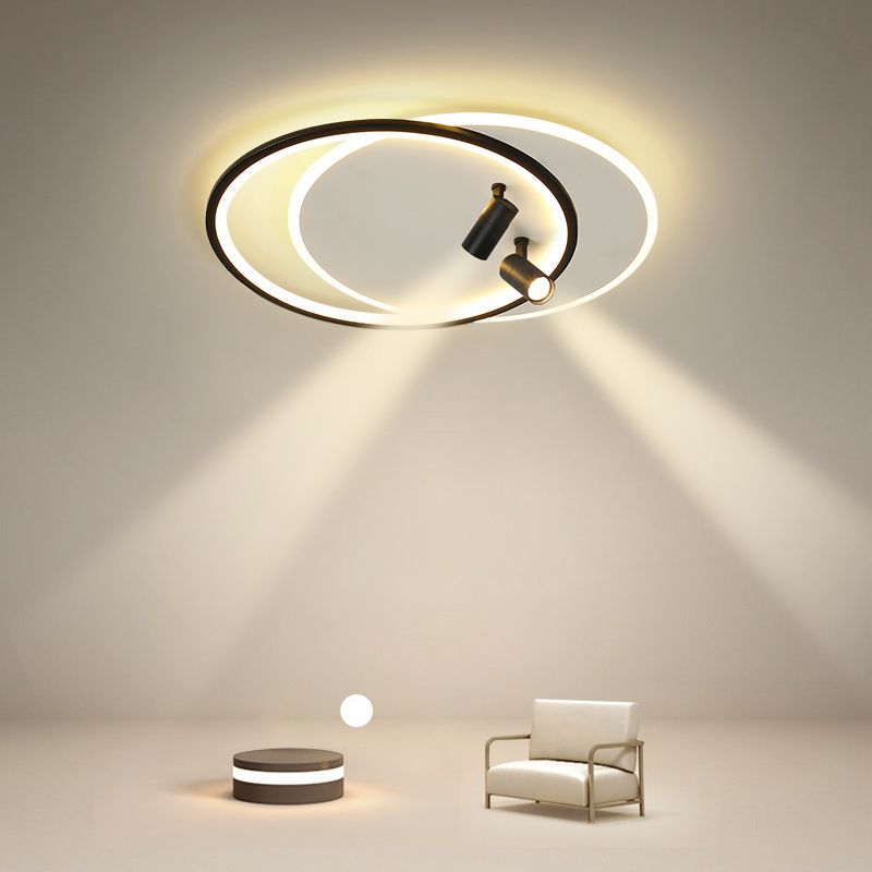 Plafonniers encastrés à LED noirs à 2 lumières, plafonnier ovale en aluminium pour chambre à coucher
