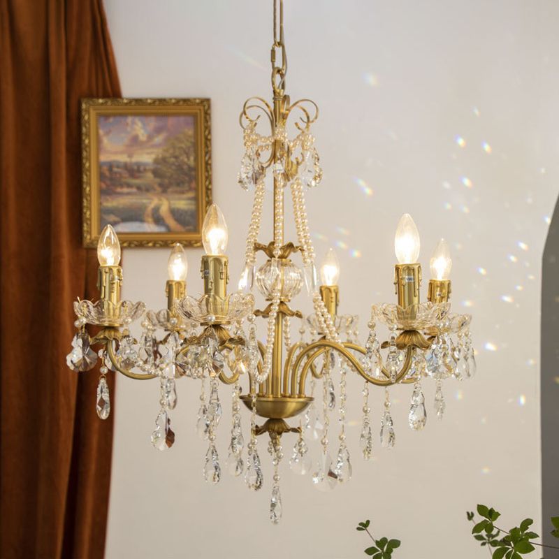 Multi-lights Vintage Candlestick Pendant Light Rustic Style Crystal Drops Large Chandelier for Living Room Dining Room