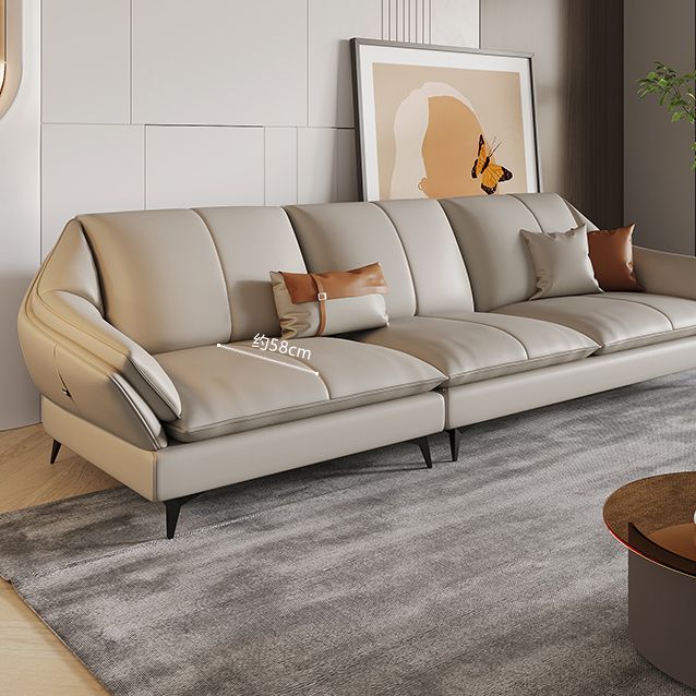 Contemporary Sectional Sofa Beige Leather Sectional with Pillows