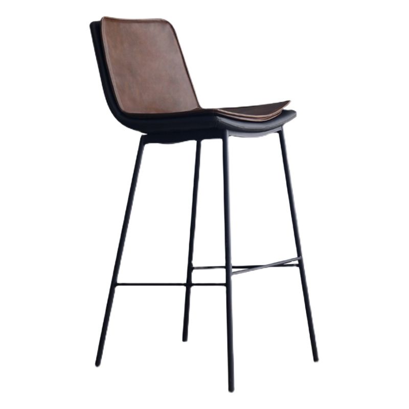 Industrial Leather Iron Counter Stools Low Back Bar Stools with Rectangle Seat