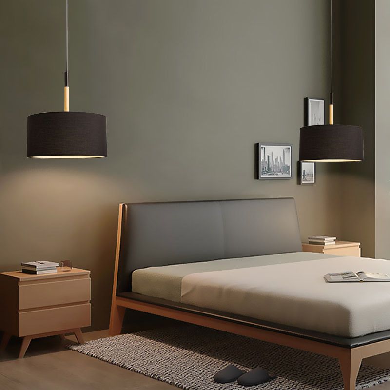 Drum Fabric Shade Pendant Hanging Lamp Modern Minimalist 1 Light Bedroom Hanging Ceiling Light