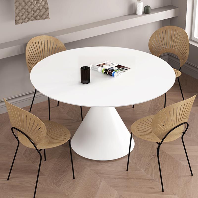 Round Stone Dining Table Modern White-black Furniture with Pedestal Base for Home