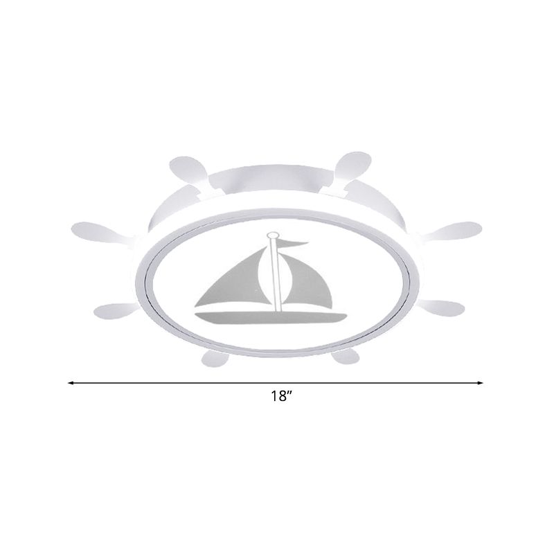 Rudder Flush-Mount Light Fixture Mediterranean Acrylic LED Bedroom Flushmount with Sailboat Pattern in Blue/White, 18"/21.5" W