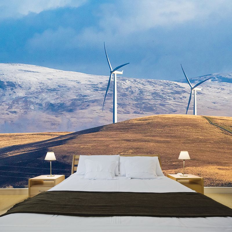 Horizontal Photography Windmill Wall Mural Wallpaper Eco-friendly for Sleeping Room