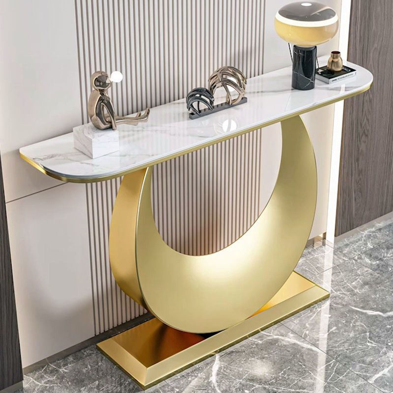 White/Black Console Table Glam Stone Console Table- 11.81" D x 29.5" H