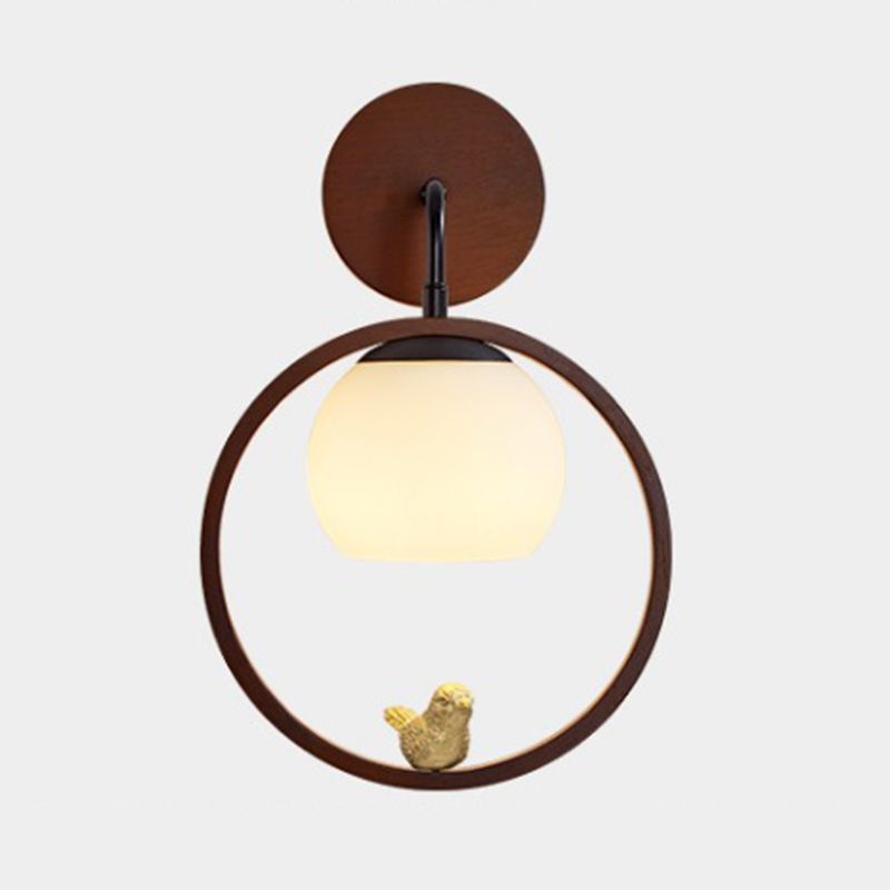 Round Shape Wood Vanity Sconce Light Modern Style 1-Light Vanity Mirror Lights
