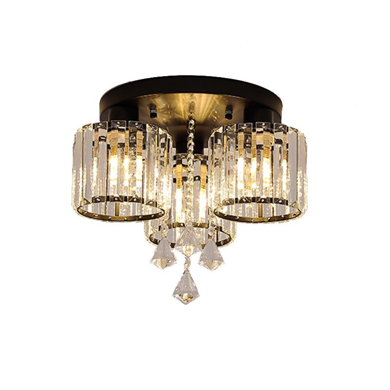 Contemporary Cylinder Flush Light Fixture Crystal Flushmount Lighting for Living Room