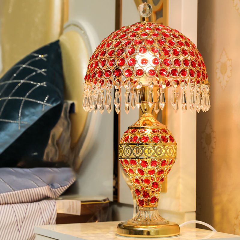 Lumo da tavolo da vaso di vaso retrò lampada da notte a cristallo singolo con il paralume a cupola e goccia in oro