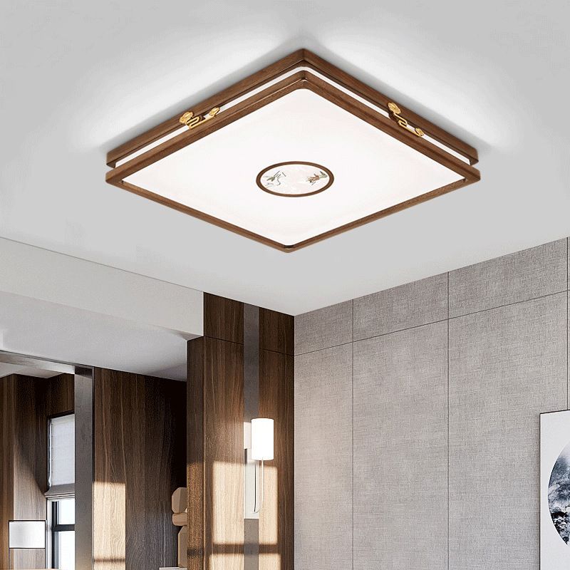 Modern Geometric LED Ceiling Lamp Wood Flush Mount for Balcony Dining Room