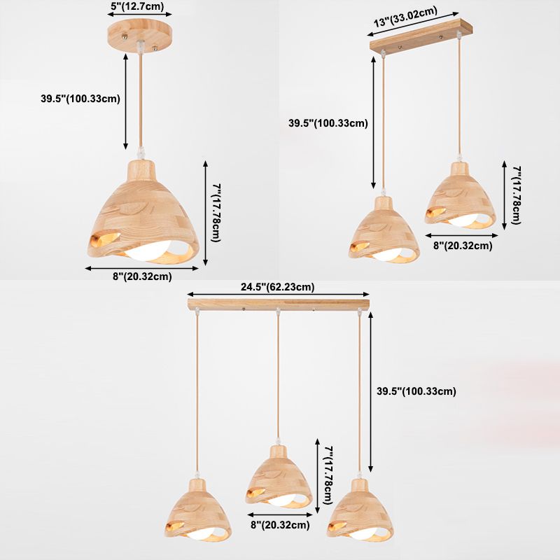 Bedroom Contemporary Hanging Light Creative Wood Shade Pendant Lamp in Beige