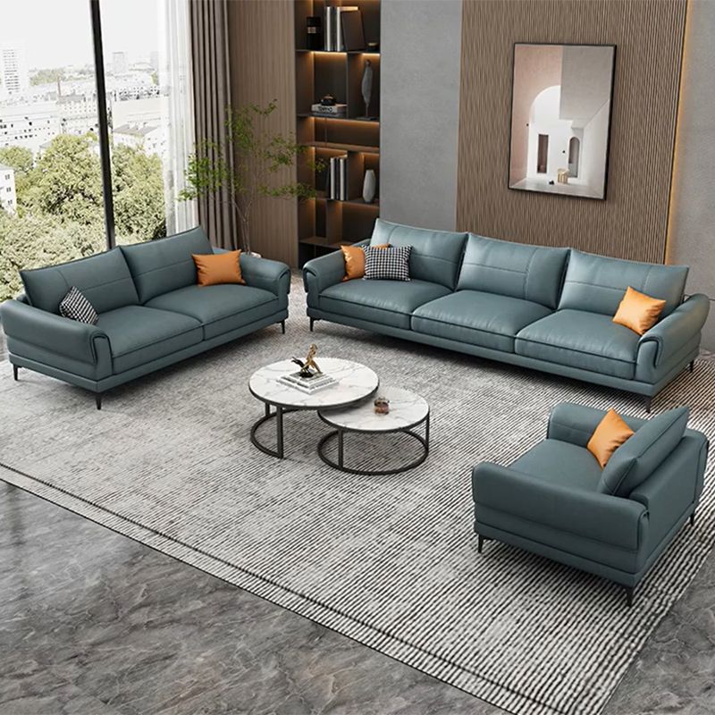 Stain Resistant Contemporary Standard Faux Leather Sofa Couch in Blue