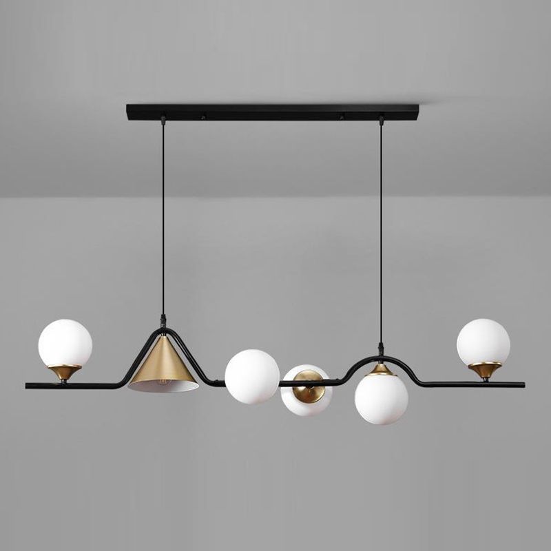 Contemporary Globe Glass Hanging Pendant Lights in Black and Gold for Dining Room