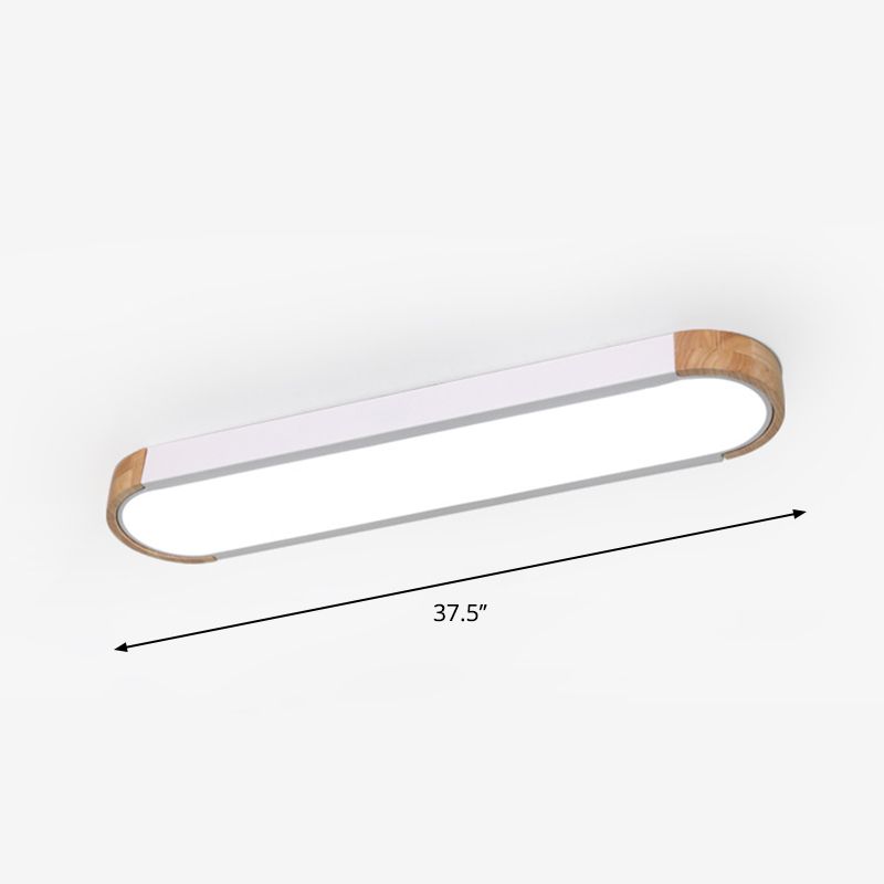 Oblong Corridor Led Surface Mount Ceiling Light Acryl Minimalist Flush Mount Lamp in Grey und Wood