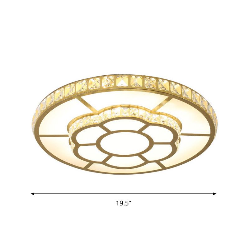 Acrylic Bloom Flush Mount Lamp Minimalism LED Gold Ceiling Flush with Crystal Block Deco in Warm/White Light