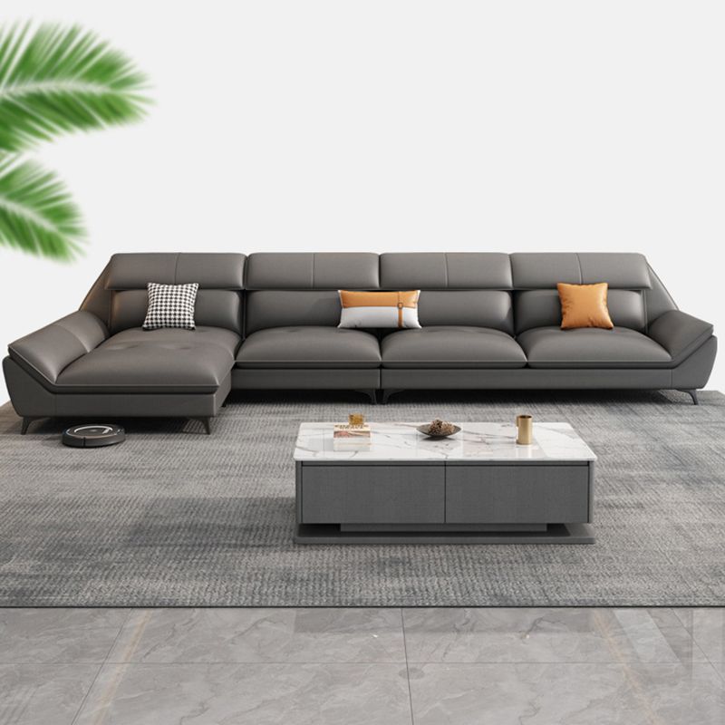 37.79" Tall Grey Sectional Sofa Faux Leather Modular Sofa with Cushion Back