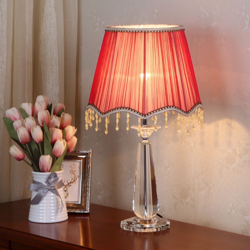 Rot/blau/grün/beige überbackener schatten schatten nachttisch lampe traditionelle Stoff 1 Kopf Schlafzimmer Kristalltisch Leuchte