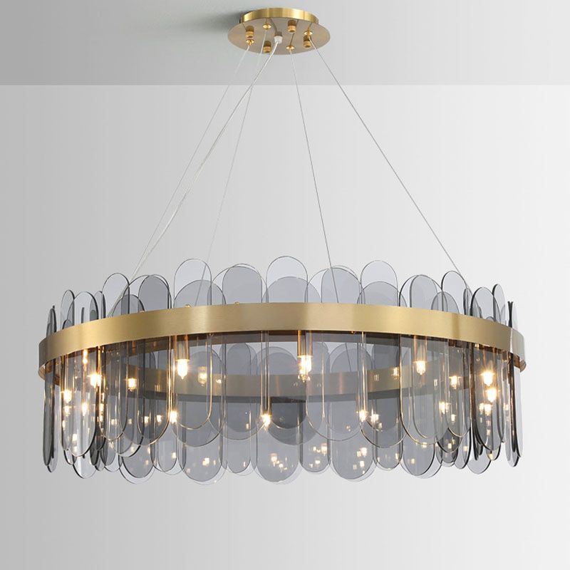Drum Chandelier Light Fixture Vintage Glass Pendant Lighting for Restaurant