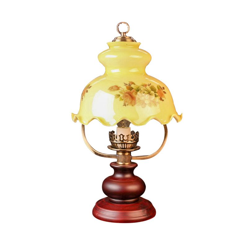 Lampada da notte pastorale con zucca con tesa a volant 1 illuminazione da tavolo in vetro fantasia giallo chiaro in rosso marrone