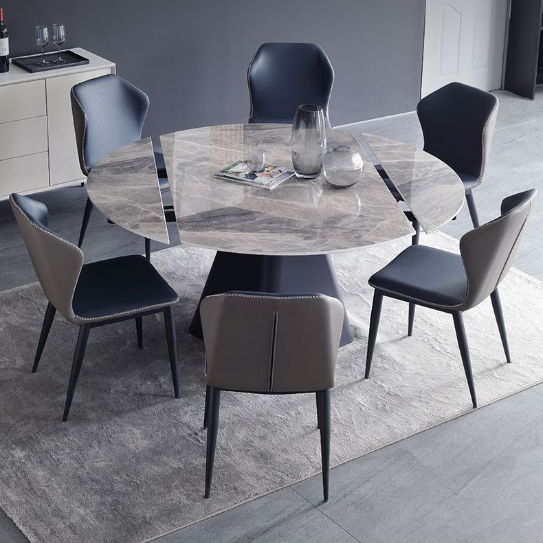 Foldable Round Sintered Stone Dining Table of 5/7 with Metal Base Nordic Dining Set for Restaurant