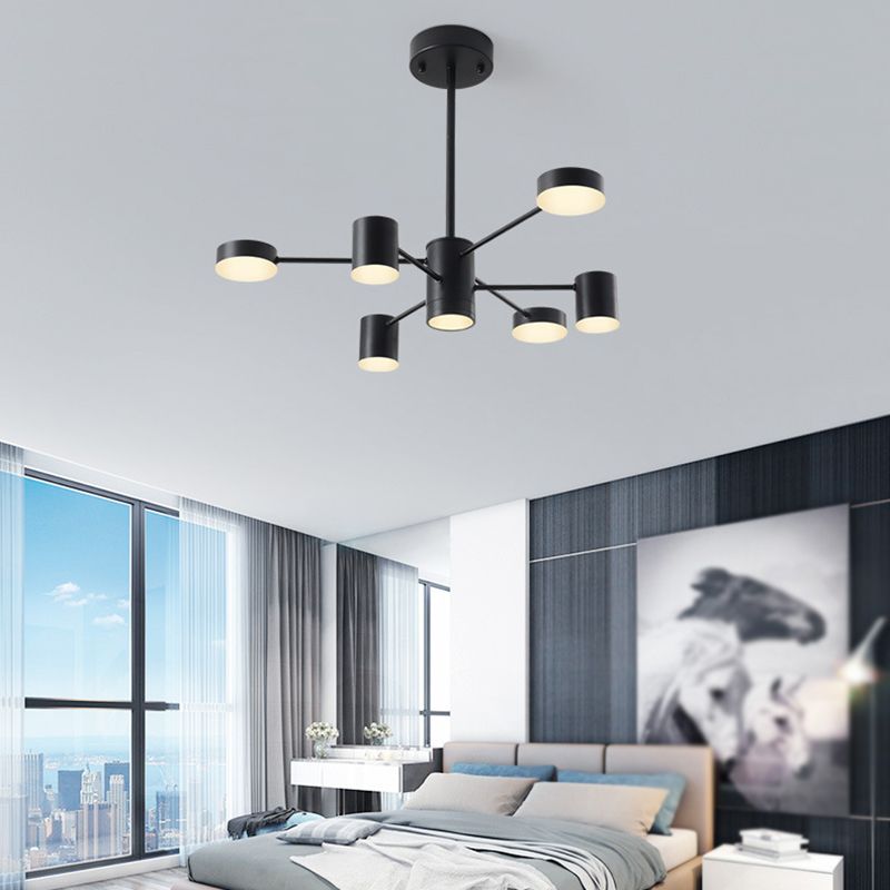 Multi Light Cylindrical Branch Hanging Lights Modern Style Metal Hanging Lighting in Black